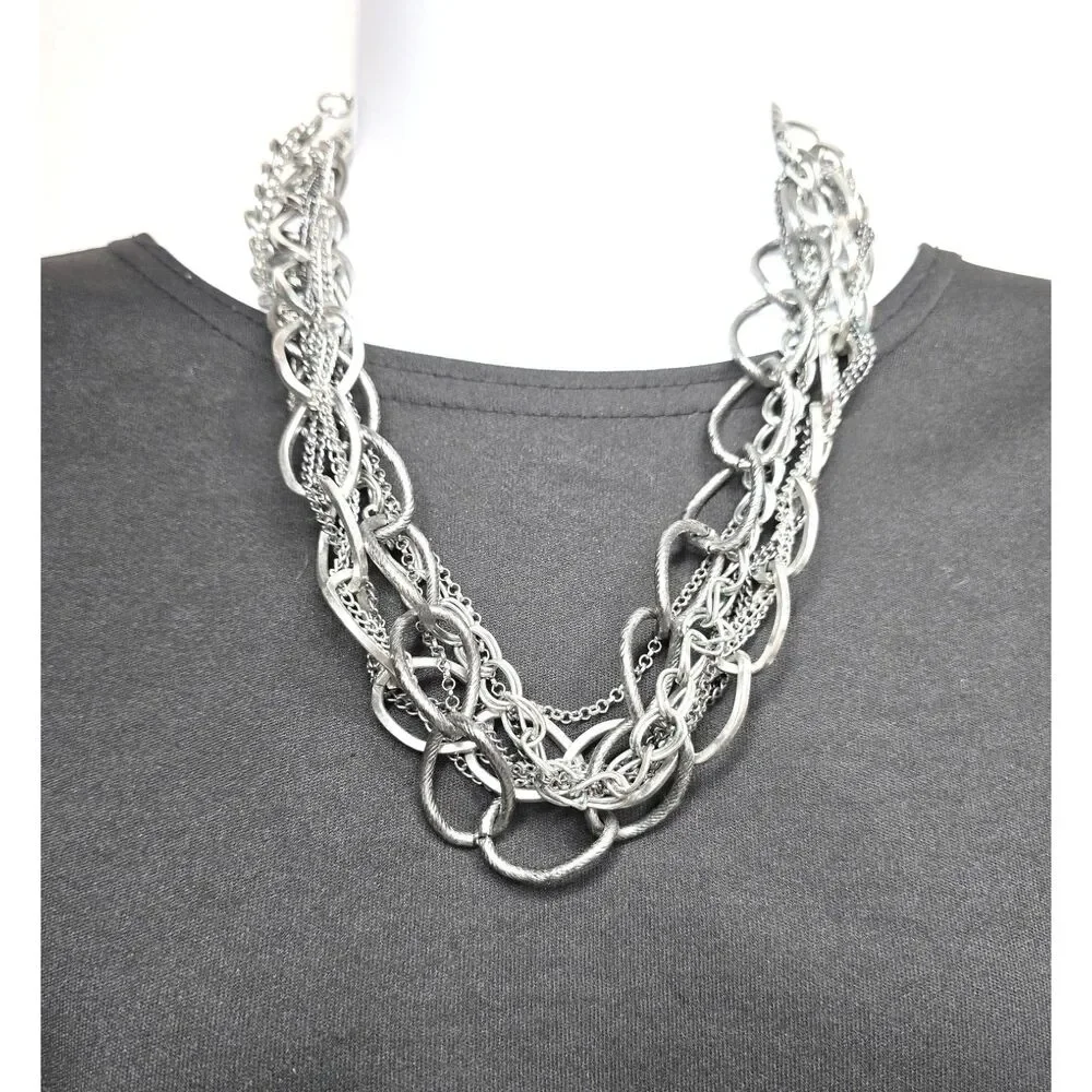 Chunky Multi Strand Necklace 8 Chains Mixed Links 20